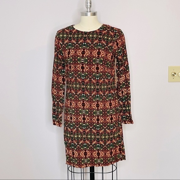 H&M Long Sleeve Boho Festival Multi Keyhole Back Mini Dress- Size 4 - Picture 1 of 10